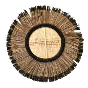 Handgemaakte Sunburst rotan en raffia spiegel ()