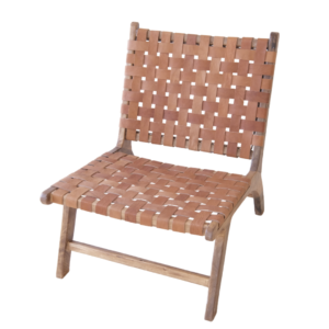 Mid Century Modern Walnut Houten Frame Stoel met Echt Geweven Leren Zitting ()